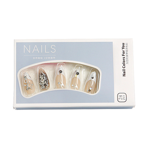 Faux ongles à presser 3D en amande, tendance, noirs et nude, avec French manucure, étoiles et strass, et colle – Vente en gros - Product Image 4