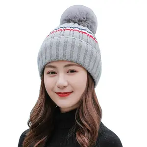 Topi Rajut Wanita Musim Dingin, Topi Rajut dengan Masker Napas 2in1 dengan Masker Wajah, Topi Beanie Rajut Pompom Hangat