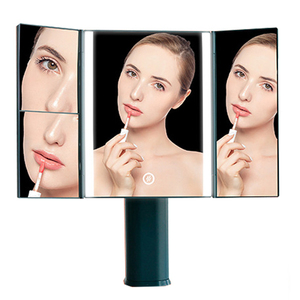 Espejo de Vanidad Portátil con Aumento de 1/2/3X, Espejos de Maquillaje Plegables de 3 Secciones, Rotación de 180°, Regulador de Intensidad Continuo, Espejos de Mesa de Belleza - Product Image 1