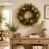 Couronne de fleurs séchées naturelles faite à la main, style bohème rustique, décoration florale pour porte ou mur, pour la remise des diplômes, Noël, mariage - Longue durée