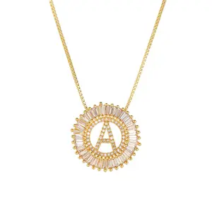 Women Jewelry A to Z 26 Letter Necklace Cubic Zircon Gold Plated Necklace