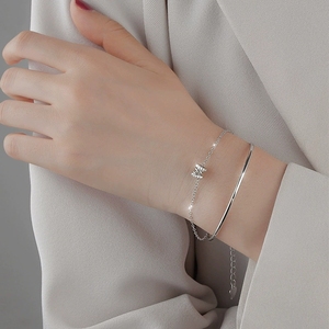 Braccialetto a vita in <span class=keywords><strong>argento</strong></span> LT-340 <span class=keywords><strong>925</strong></span> per ragazze in stile High-End, migliore amico, accessorio a doppio strato, braccialetti a maglie di lusso - Product Image 3