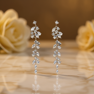 Boucles d'oreilles en cristal plaqué or pour femmes, boucles d'oreilles de luxe en forme de plante pour mariage, E2290 - Product Image 2