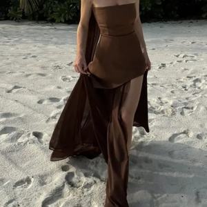 เดรสยาวสไตล์โบฮีเมียนวินเทจสำหรับผู้หญิง ผ้าทอระบายอากาศดี ลายเรียบ เหมาะสำหรับใส่ลำลองในฤดูร้อน ออกงานปาร์ตี้ และงานพรอม - Product Image 4