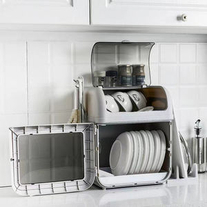 Escurridor de vajilla de plástico <span class=keywords><strong>para</strong></span> el hogar, <span class=keywords><strong>estante</strong></span> de almacenamiento de utensilios con cubierta <span class=keywords><strong>para</strong></span> el hogar - Product Image 2