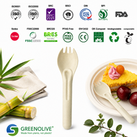 Ensemble de couverts jetables écologiques en bagasse de canne à sucre, fourchette, cuillère, couteau, vaisselle écologique, vente en gros