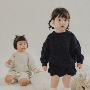 Maglioncino girocollo in cotone autunno e inverno maglione e pantaloncini Set completo maglione lavorato a maglia per bambini - Product Image 1