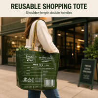 Sac fourre-tout réutilisable avec doubles poignées longues, grande capacité, impression intégrale, vente en gros pour les chaînes d'épicerie