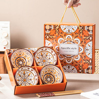 Ensemble de bols en céramique de Design marocain de Style bohème nouvellement de 2/4/6 bols de boîte-cadeau ensemble de vaisselle de baguettes pour la Promotion de cadeau