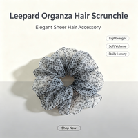 Vente chaude : Chouchou en mousseline gris bleu imprimé léopard 16 cm pour femme, vente en gros