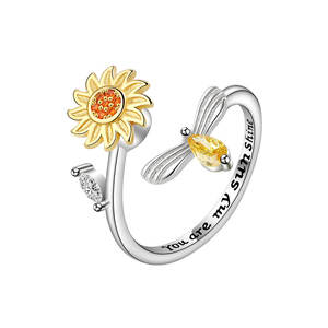Anillos Vintage de girasol para mujer estilo coreano anillo de dedo de apertura ajustable joyería de novia <span class=keywords><strong>Gif</strong></span> - Product Image 2