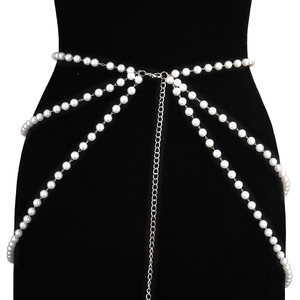 โซ่คาดเอวหลายชั้นประดับมุกเทียมสำหรับผู้หญิง สไตล์ฮิปฮอป ดีไซน์พู่ห้อย เหมาะสำหรับงานปาร์ตี้ - Product Image 3