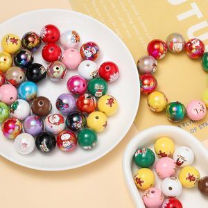 Acrylic Printed Christmas Round <b>Beads</b> For Jewelry Making 10mm Multicolor DIY Accessories - Product Image 1