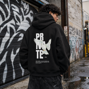 Sudadera con capucha negra con cremallera para hombre y mujer, oversize, de algodón grueso, con estampado gráfico de paloma de Private Studio, estilo streetwear Y2K, personalizada. - Product Image 5