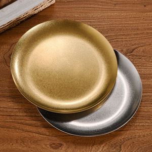 Custom Logo Stainless Steel Flat-bottomed Shallow Plate Retro Golden Round <b>Dinner</b> <b>Tray</b> Restaurant Barbecue Steak Plate - Product Image 4