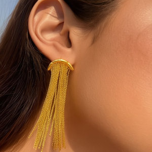 Pendientes de Moda con Cadena Larga y Borlas, Diseño en Acero Inoxidable 316L con Baño de Oro PVD, Resistentes y Sostenibles - Product Image 2