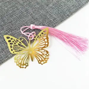 Factory Custom Low MOQ Hollow Daisy Bookmark With Tassel Gold Brass Etching Metal Butterfly Bookmark