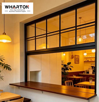 Ventana Corredera Doble de Aluminio con Rejilla Negra para Sala de Estar, Restaurante, Hotel, Villa, Cafetería, Estilo Moderno, Personalizada por Wharton Commercial