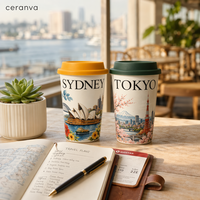 Taza de Viaje de Cerámica con Diseño Personalizado de Ciudades, Edificios Emblemáticos Urbanos, Tapa de Silicona, Apta para Lavavajillas, Souvenir de Té, OEM al por Mayor