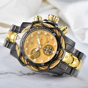 Reloj cronógrafo de cuarzo deportivo de lujo para hombre, esfera azul, correa de oro negro, banda de acero inoxidable resistente al agua - Product Image 4