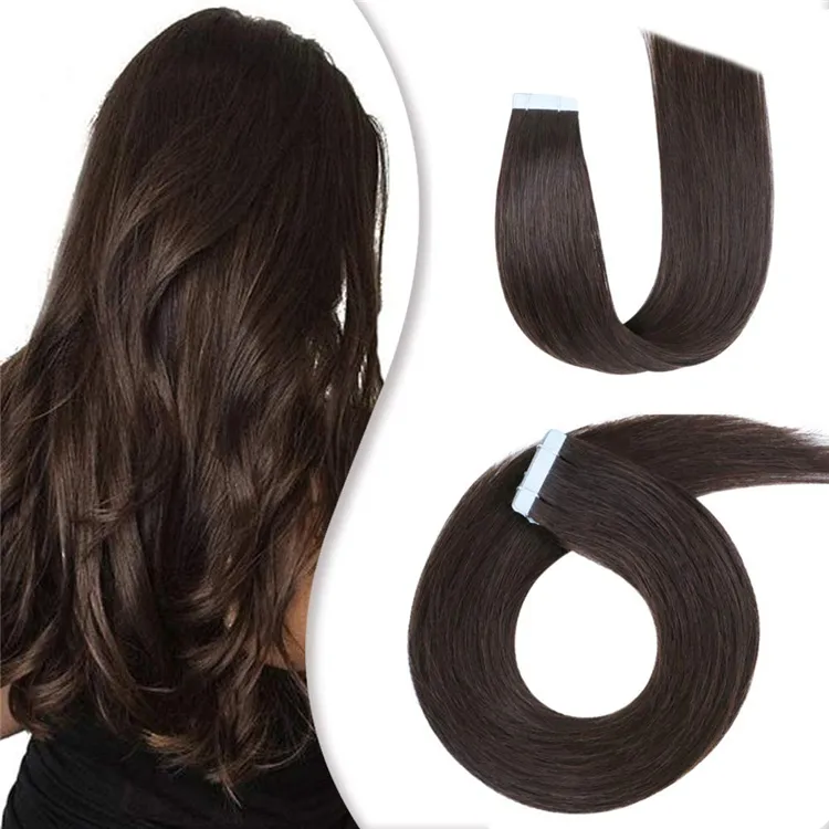 FH Top Quality 100% Real Human Hair Invisible Dark Brown European Remy Human Tape Hair Extensions in Natural Looking