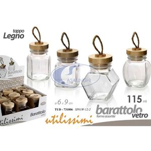 FRASCO DE VIDRIO con TAPA DE BAMBÚ CM.6X9h ML.115 Categoría de Producto Botellas y Frascos de Almacenamiento - Product Image 1