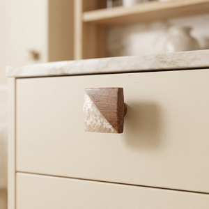 AK Brass Square Metal Wooden Drawer <b>Knob</b> <b>White</b> & Natural Wood Color Handcrafted Handle For Home Interior Decor Furniture - Product Image 1