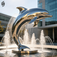 Statues d'animaux marins personnalisées de grande taille en acier inoxydable poli miroir, statue de dauphin pour la décoration de l'extérieur et des installations aquatiques