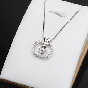 จี้เงินแท้ S925 รูปแอปเปิ้ล พร้อมฐานสำหรับใส่ไข่มุก ผลิตภัณฑ์กึ่งสำเร็จรูปสำหรับทำเครื่องประดับ DIY สำหรับผู้หญิง - Product Image 5