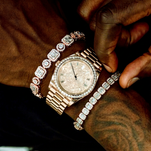 Relojes de Acero Inoxidable Personalizados con Cadena Cubana de Moissanita Tipo Baguette, Incrustaciones de Diamantes, Marca Buss Down para Hombre - Product Image 1