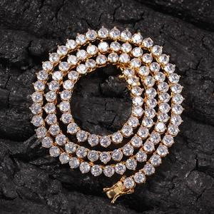 Collar de cadena tipo tenis con circonitas rosas heladas, engaste de 3 puntas, circonita rosa bebé, cadena tipo tenis de 1 fila, joyería para mujer estilo rapero - Product Image 4