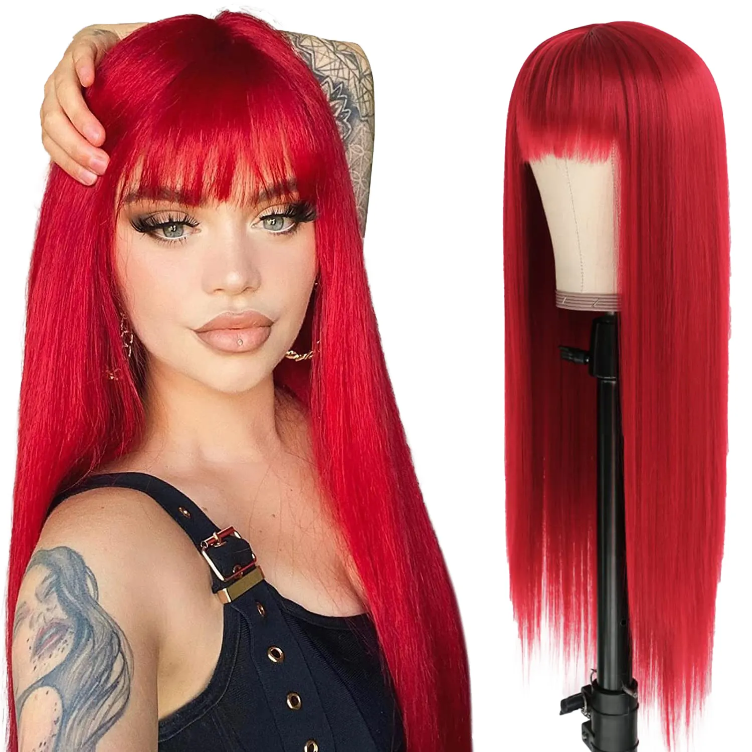 Wholesale Afro Long Pink Red Green Blonde Black Highlight Straight Cosplay Bob Wig With Bangs Synthetic Hair Wigs For Women Girl