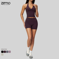 Débardeur et short de yoga taille haute personnalisables, écologiques, respirants, extensibles dans quatre directions, anti-humidité, à col en V uni, pour grandes tailles