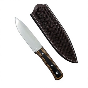 Couteau à Découper à Lame Fixe en Acier Inoxydable, Bord Lisse, Manche en Bois, Étui en Cuir à Motifs pour la Cuisine et le Camping - Product Image 1