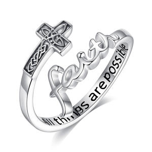 Anelli Merryshine con Croce Celtica, in Argento Sterling 925, Aperti e Regolabili, Anello della Promessa dell'Amore e dell'Eternità - Product Image 1