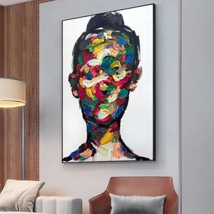 Pittura astratta colorata per il viso della ragazza pittura a olio fatta a mano su tela dipinta a mano figura Wall Art senza cornice per la decorazione del soggiorno - Product Image 3
