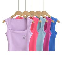Vente en gros Fitness T-shirt sans manches Logo personnalisé Y2K Tops été blanc Sxey haut court col carré sans couture débardeur femmes