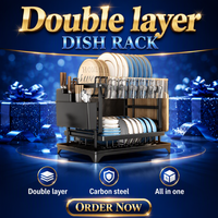 Égouttoir à vaisselle double couche en métal, multifonctionnel, pour comptoir de cuisine, support de drainage d'eau, design moderne et non pliable