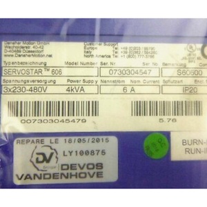 ไดรเวอร์ควบคุมอุตสาหกรรม Servostar 606 3x230-480V 4kVA 6A IP20 อุปกรณ์ระบบอัตโนมัติ - Product Image 1