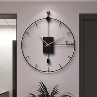 Jam Dinding Logam Nordik 50 cm, Cincin Besi Bulat, Jarum Analog, Dekorasi Rumah Modern untuk Ruang Tamu