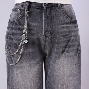 Hip Hop Metal Waist Chain Double Layer Black <b>8</b> <b>Ball</b> Pendant Zinc Alloy Casual Jeans Chain - Product Image 2