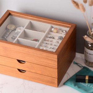 Wooden Jewelry Box With Lid And Compartments Multi Layer <b>Storage</b> For <b>Rings</b> Bracelets Watches Desktop Organizer Rectangle Shape - Product Image 3