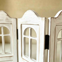 Paravent en bois blanc vieilli à 3 panneaux, écran pliant en bois, cloison de séparation vintage style ferme avec découpe pour fenêtre