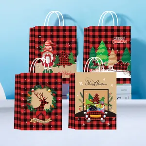 Sáng Tạo Giáng sinh loạt Kraft Túi giấy tùy chỉnh Cây giáng sinh màu đỏ bao bì Quà tặng Túi phim hoạt hình bên mua sắm túi