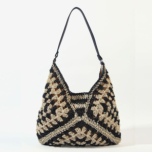 Nuova Borsa a Tracolla Intrecciata in Corda di Poliestere con Cerniera, Design a Fiori Quadrati e Triangoli, Stile <span class=keywords><strong>Nonna</strong></span>, con Blocchi di Colore - Product Image 4