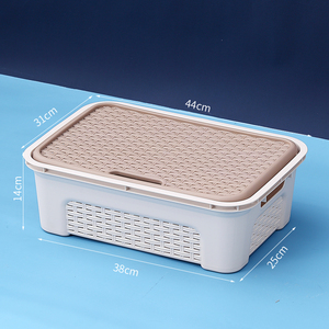 Kotak Penyimpanan Rotan Plastik dengan Tutup, Keranjang Dapat Ditumpuk - Product Image 1