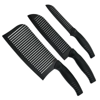 Ensemble de couteaux de cuisine à revêtement antiadhésif en acier inoxydable Ensemble de couteaux de cuisine noirs à rayures ondulées Ensemble de 3 pièces