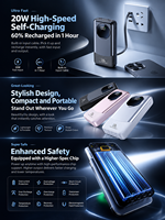 Batterie externe portable HYTO avec écran numérique, charge rapide PD 22,5W, 10000mah 20000mah, 4 câbles de charge intégrés