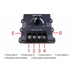 Dimmer LED PWM Manuale 12V 24V 30A DM110 con Frequenza Regolabile e Uscita a 1 Canale - Product Image 2