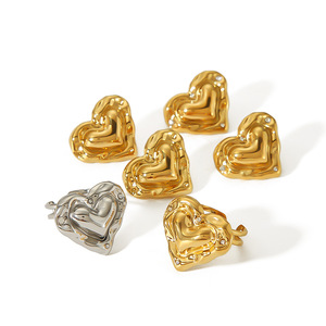 Pendientes con forma de corazón, chapados en oro de 18 quilates, engaste de bisel de acero inoxidable, regalo para mujer TE6926-G - Product Image 3